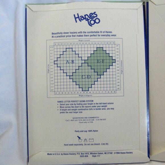 Hanes Too Hosiery Size E-F Sheer Pantyhose (2) Black Navy Style 117 VTG 1994 - Picture 7 of 11